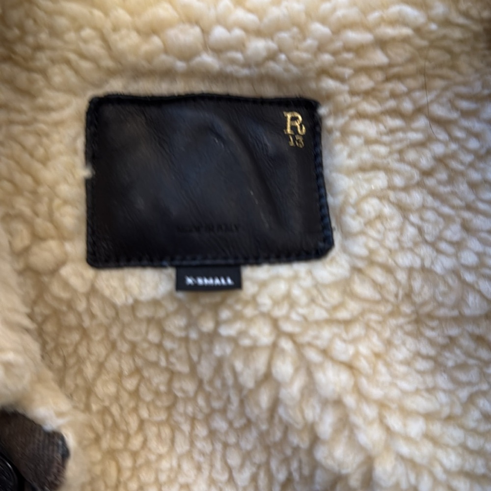 R13 Cream Sherpa-Lined Jacket with Black Leather Label - Picture 2 of 4